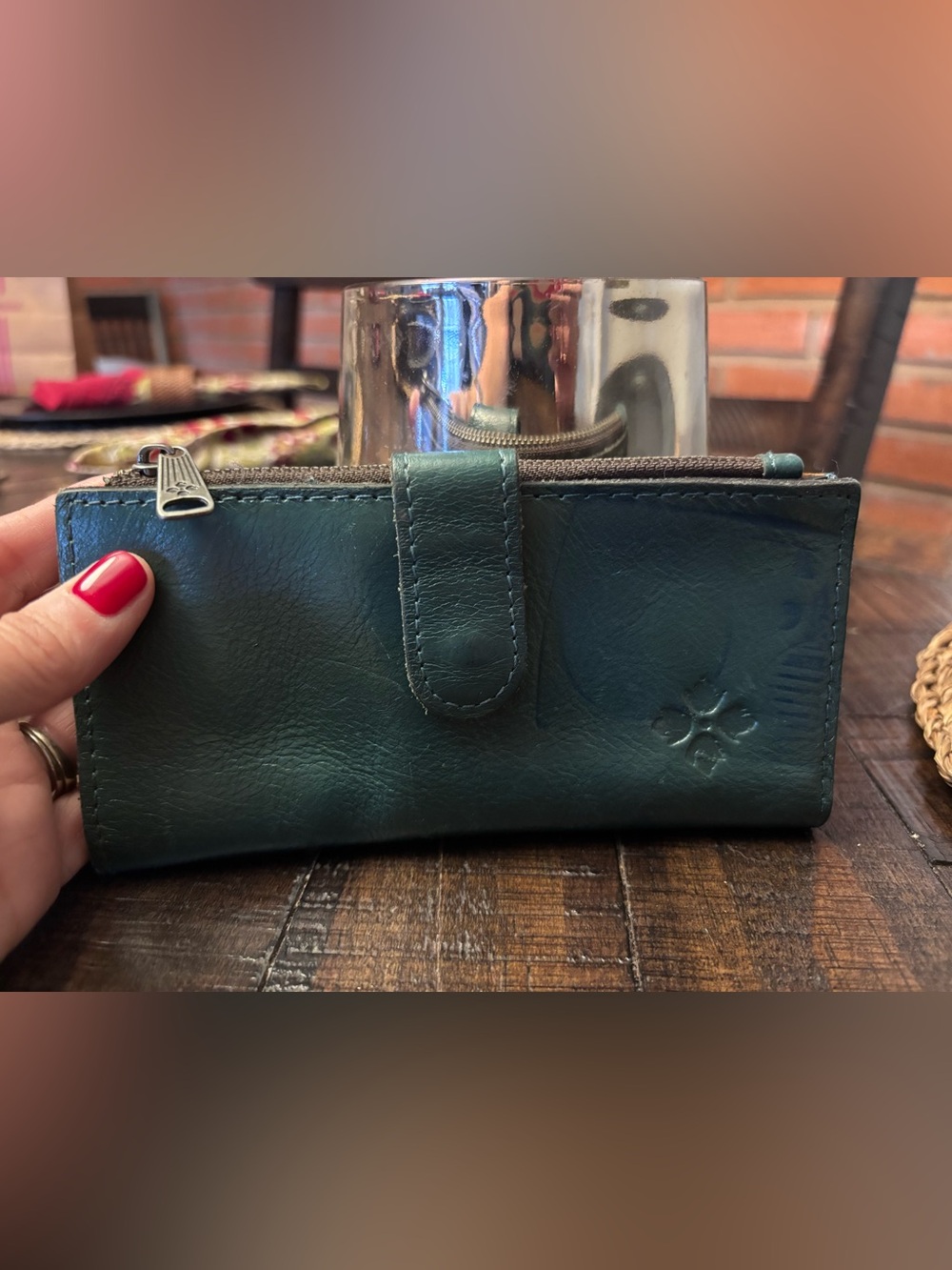 Patricia Nash Teal Leather Zip & Snap Wallet
